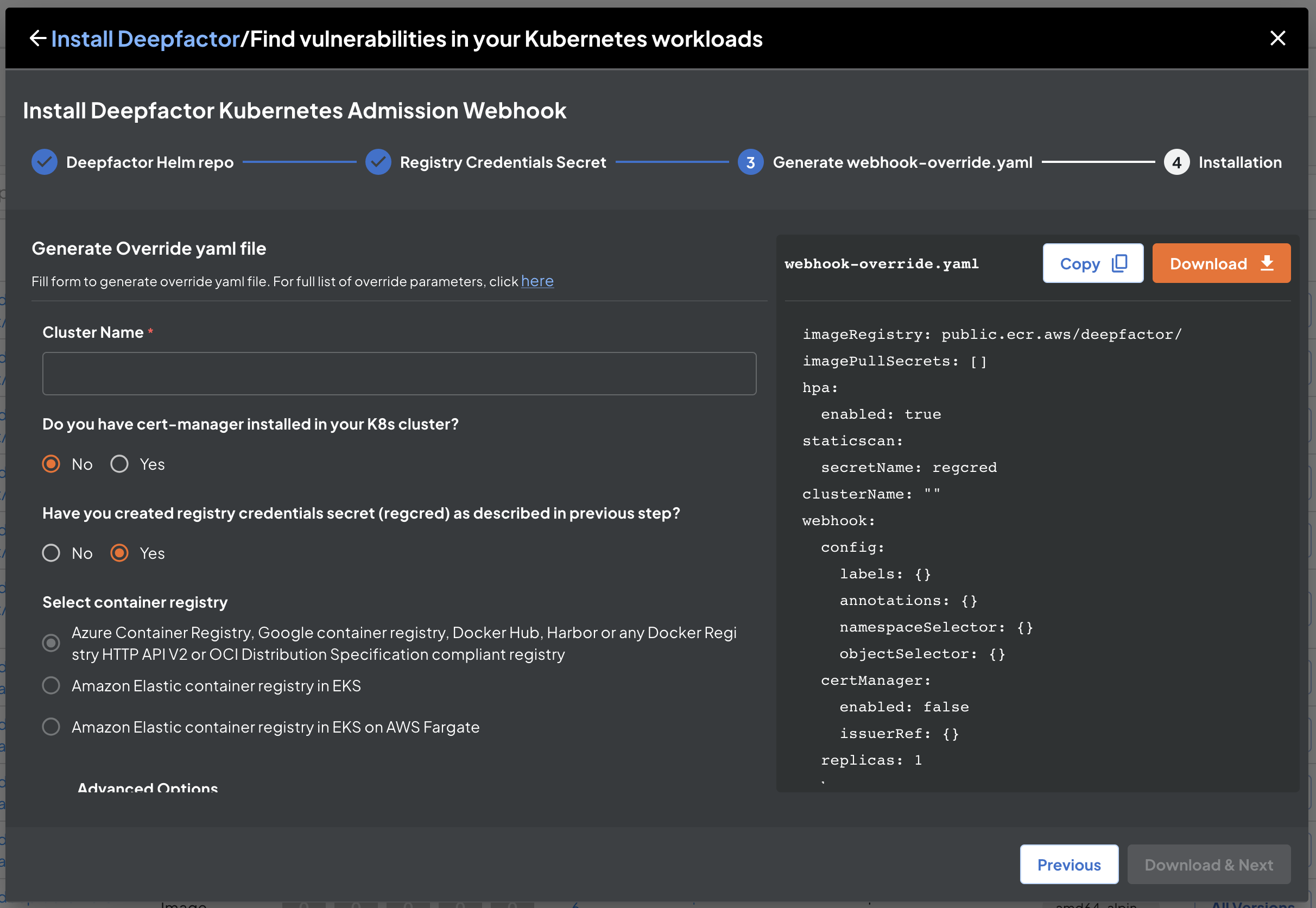 Generate Helm override yaml