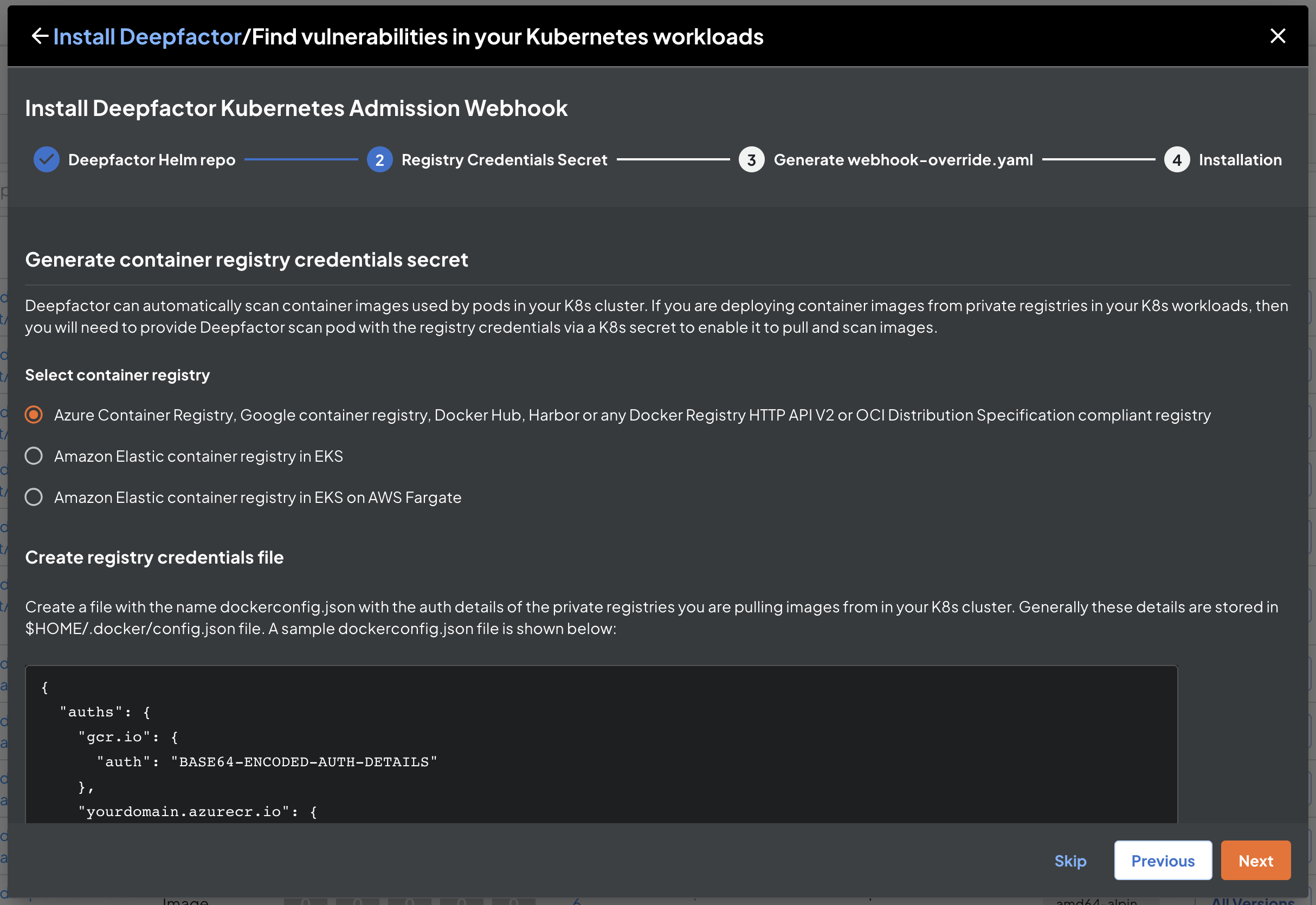 Generate registry credentials secret